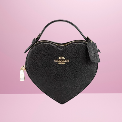 Coach Heart Small Black Crossgrain Leather Crossbody Handbag Purse 