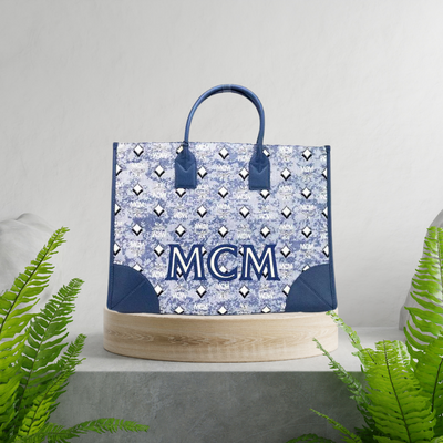 MCM Munchen Extra Large Blue Vintage Denim Fabric Tote
